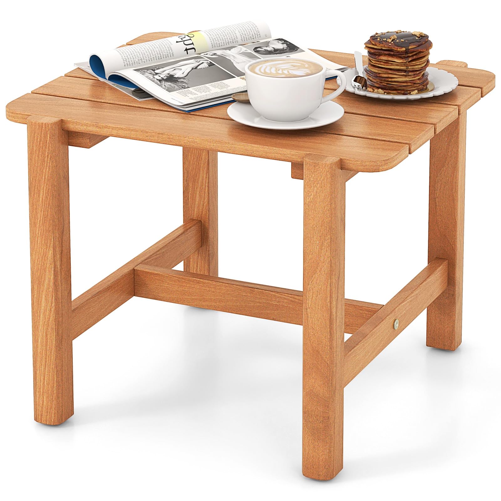 Tangkula Table d'appoint en teck pour patio, Table d'appoint d'extérieur avec plateau à lattes
